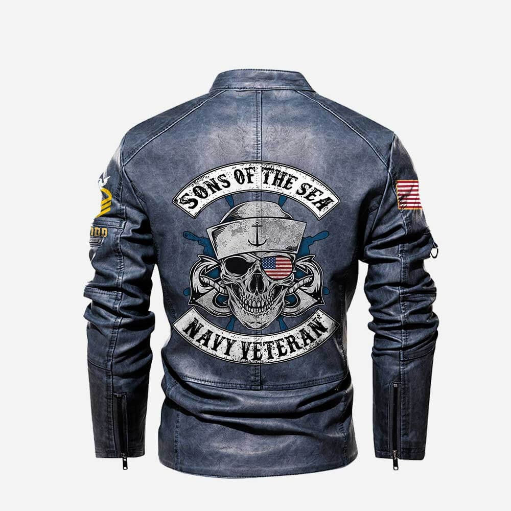 Premium Personalized US Navy Veteran Leather Jacket, Gifts For Navy Veteran, Gifts On Father's Day, Veterans Day.
