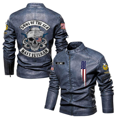 Premium Personalized US Navy Veteran Leather Jacket, Gifts For Navy Veteran, Gifts On Father's Day, Veterans Day.
