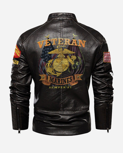 Premium Personalized USMC Veteran Leather Jacket, Gifts For Marine Veteran, Gifts On Father's Day, Veterans Day.