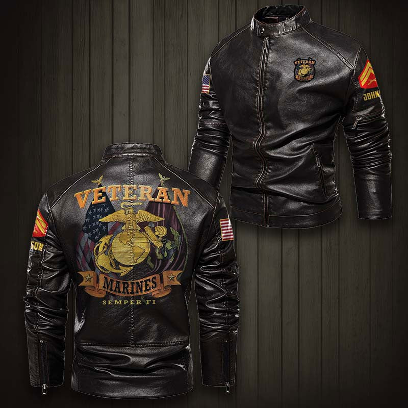 Premium Personalized USMC Veteran Leather Jacket, Gifts For Marine Veteran, Gifts On Father's Day, Veterans Day.
