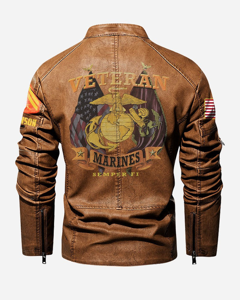 Premium Personalized USMC Veteran Leather Jacket, Gifts For Marine Veteran, Gifts On Father's Day, Veterans Day.