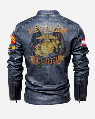 Premium Personalized USMC Veteran Leather Jacket, Gifts For Marine Veteran, Gifts On Father's Day, Veterans Day.