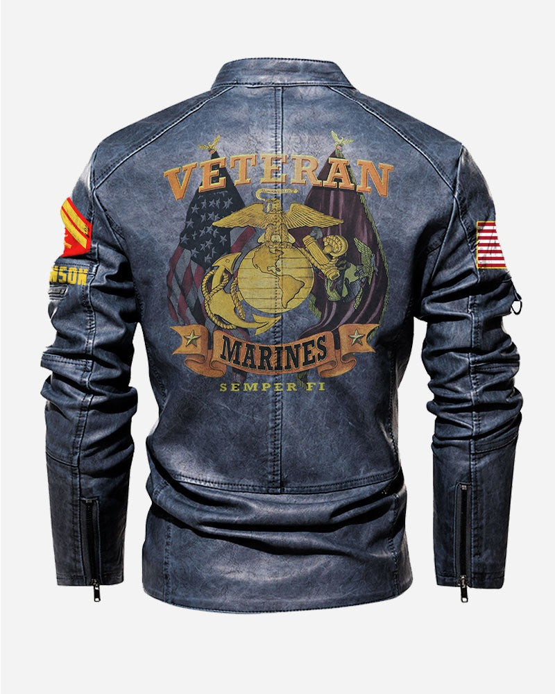Premium Personalized USMC Veteran Leather Jacket, Gifts For Marine Veteran, Gifts On Father's Day, Veterans Day.