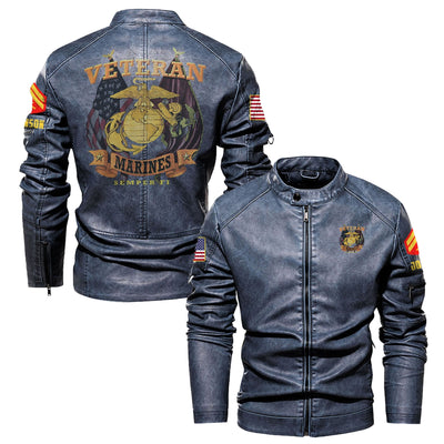 Premium Personalized USMC Veteran Leather Jacket, Gifts For Marine Veteran, Gifts On Father's Day, Veterans Day.