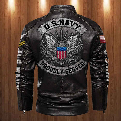 Premium Personalized US Navy Veteran Leather Jacket, Gifts For Navy Veteran, Gifts On Father's Day, Veterans Day.