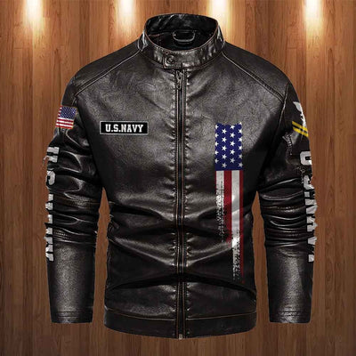 Premium Personalized US Navy Veteran Leather Jacket, Gifts For Navy Veteran, Gifts On Father's Day, Veterans Day.