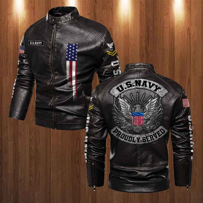 Premium Personalized US Navy Veteran Leather Jacket, Gifts For Navy Veteran, Gifts On Father's Day, Veterans Day.