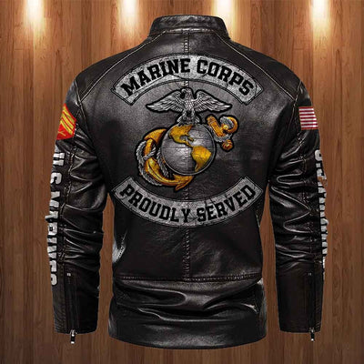 Premium Personalized USMC Veteran Leather Jacket, Gifts For Marine Veteran, Gifts On Father's Day, Veterans Day.