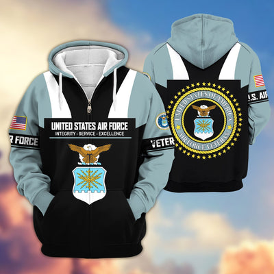 Premium US Veterans Zip Hoodie, Gifts For US Veterans, Gifts On Father's Day, Veterans Day.