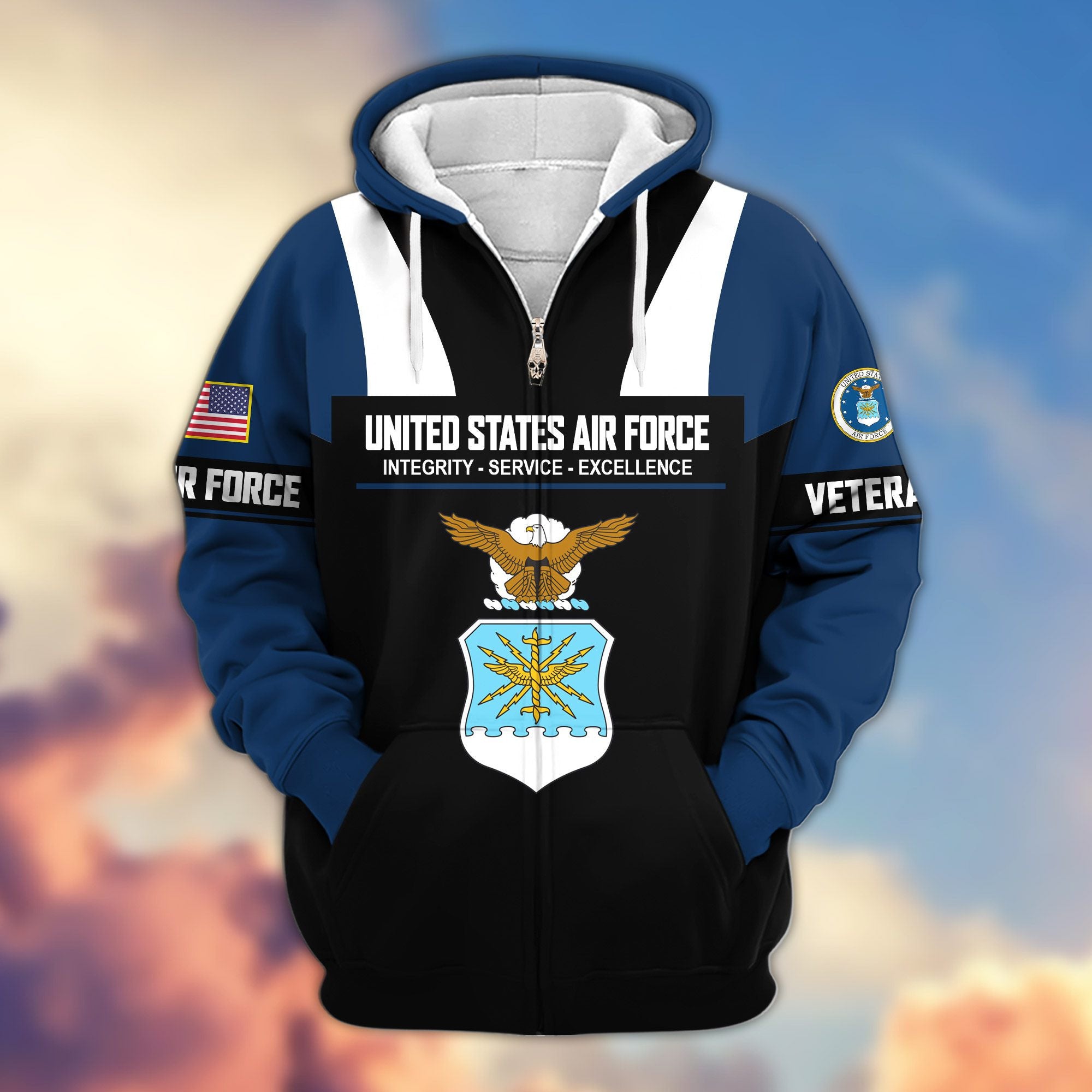 Premium US Veterans Zip Hoodie, Gifts For US Veterans, Gifts On Father's Day, Veterans Day.