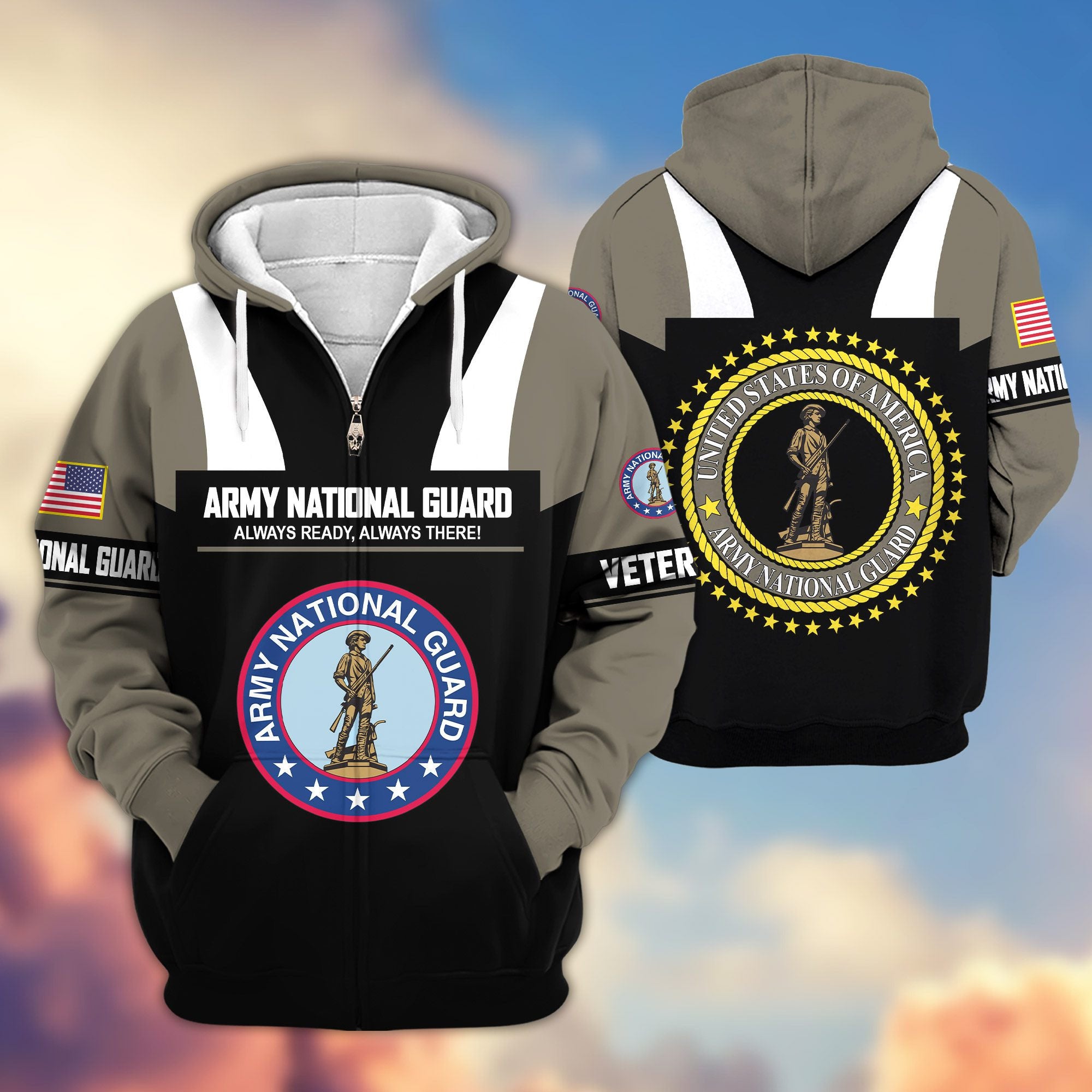 Premium US Veterans Zip Hoodie, Gifts For US Veterans, Gifts On Father's Day, Veterans Day.