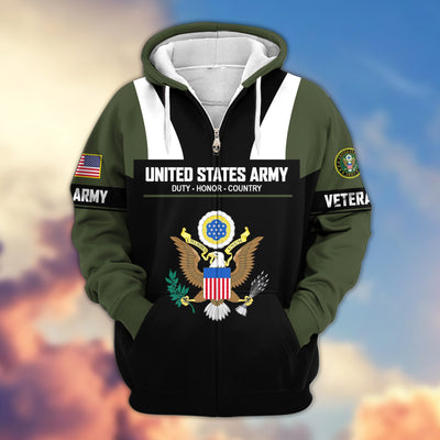 Premium US Veterans Zip Hoodie, Gifts For US Veterans, Gifts On Father's Day, Veterans Day.