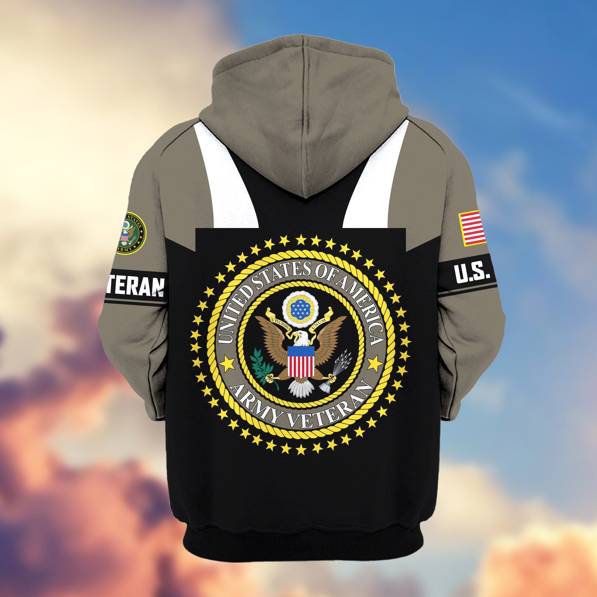 Premium US Veterans Zip Hoodie, Gifts For US Veterans, Gifts On Father's Day, Veterans Day.
