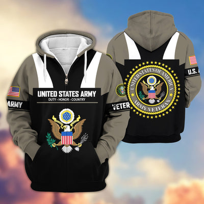 Premium US Veterans Zip Hoodie, Gifts For US Veterans, Gifts On Father's Day, Veterans Day.