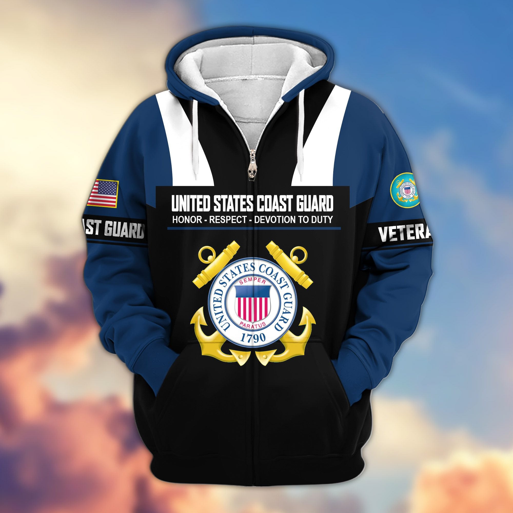 Premium US Veterans Zip Hoodie, Gifts For US Veterans, Gifts On Father's Day, Veterans Day.