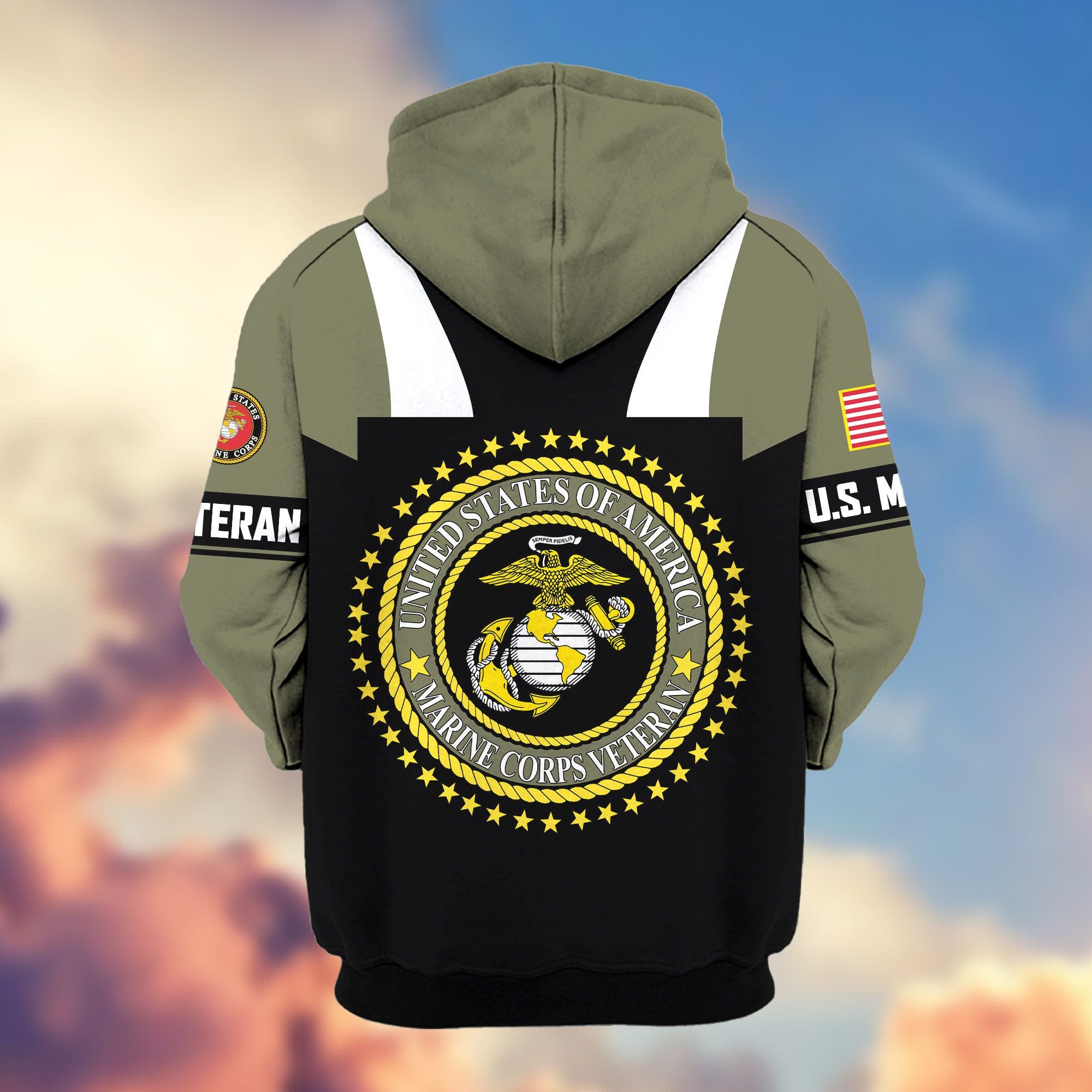Premium US Veterans Zip Hoodie, Gifts For US Veterans, Gifts On Father's Day, Veterans Day.