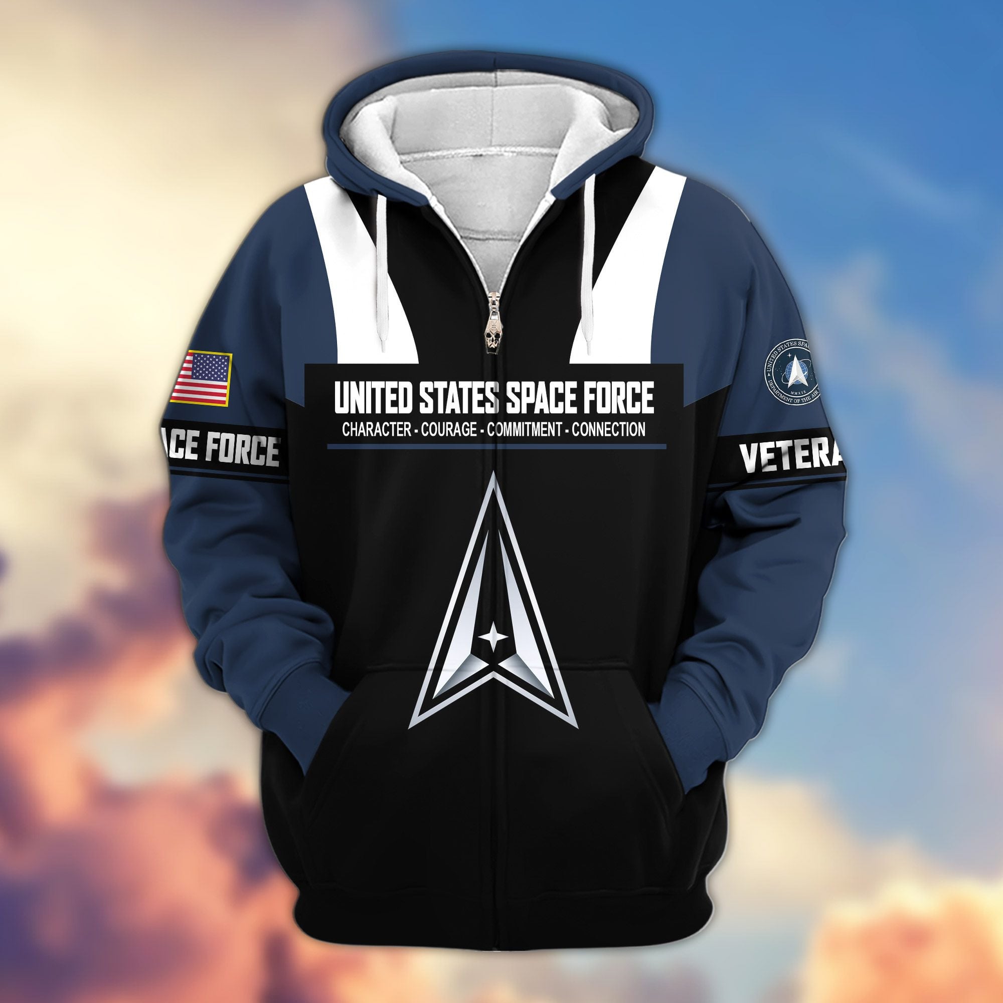 Premium US Veterans Zip Hoodie, Gifts For US Veterans, Gifts On Father's Day, Veterans Day.