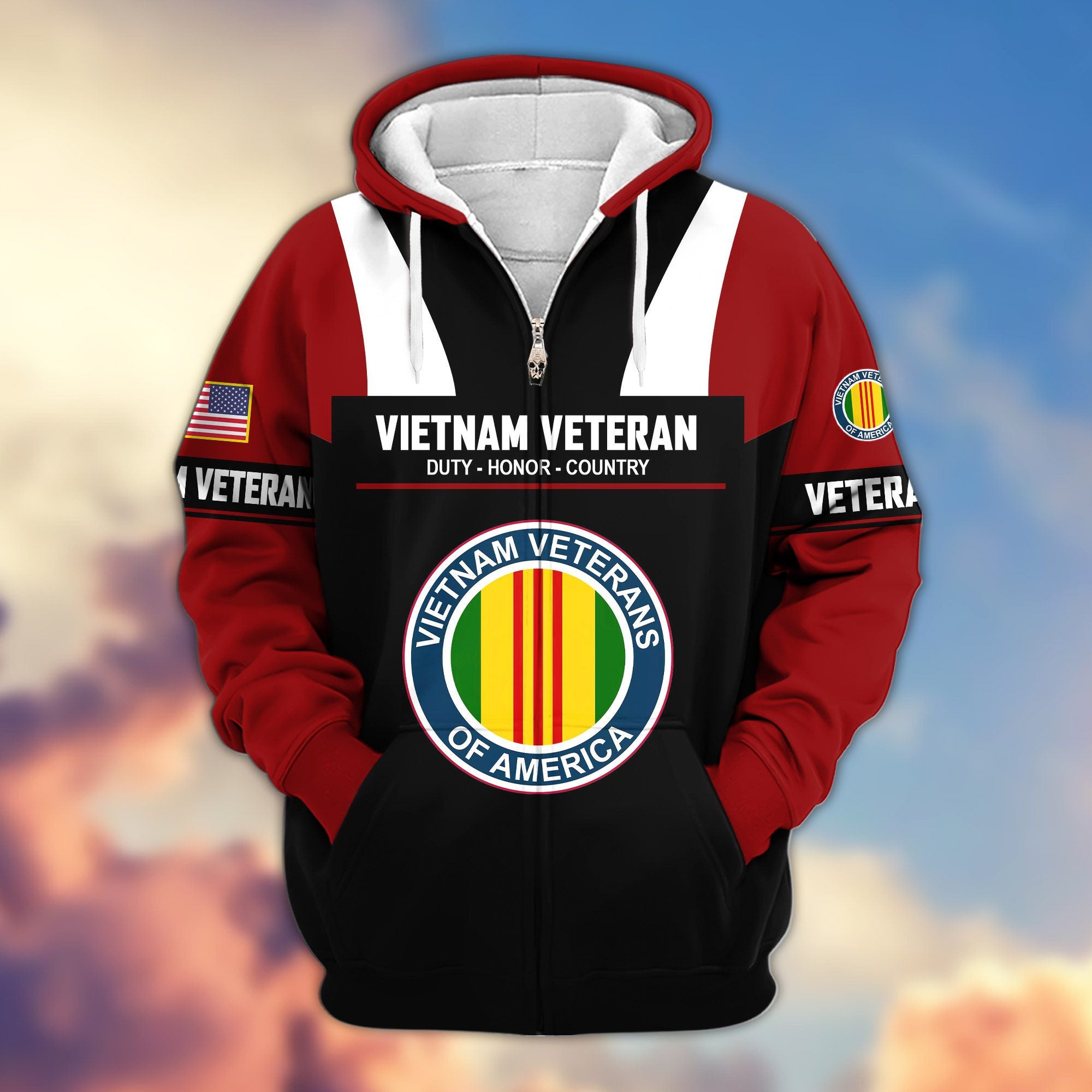 Premium US Veterans Zip Hoodie, Gifts For US Veterans, Gifts On Father's Day, Veterans Day.
