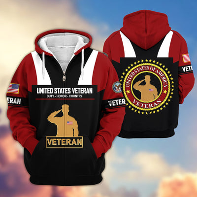 Premium US Veterans Zip Hoodie, Gifts For US Veterans, Gifts On Father's Day, Veterans Day.