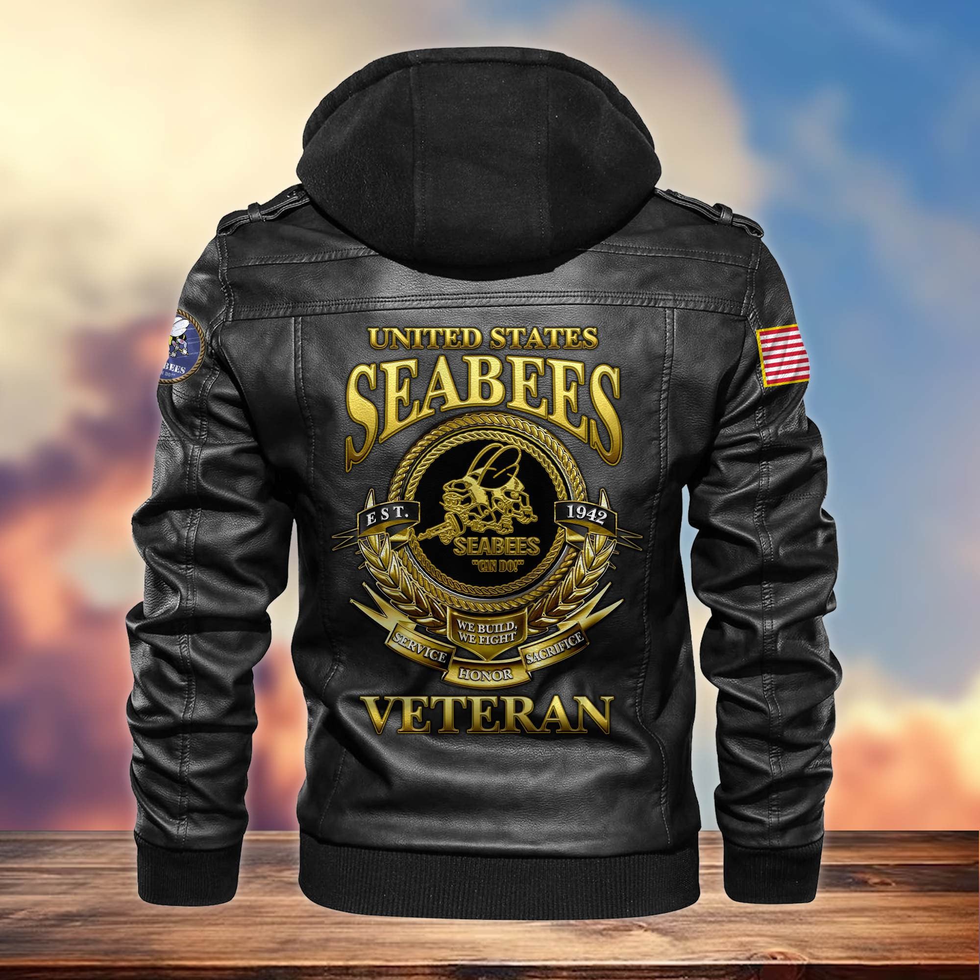 Premium US Veterans Leather Jacket, Gifts For US Veterans, Gifts For US Veterans, Gifts On Father's Day, Veterans Day