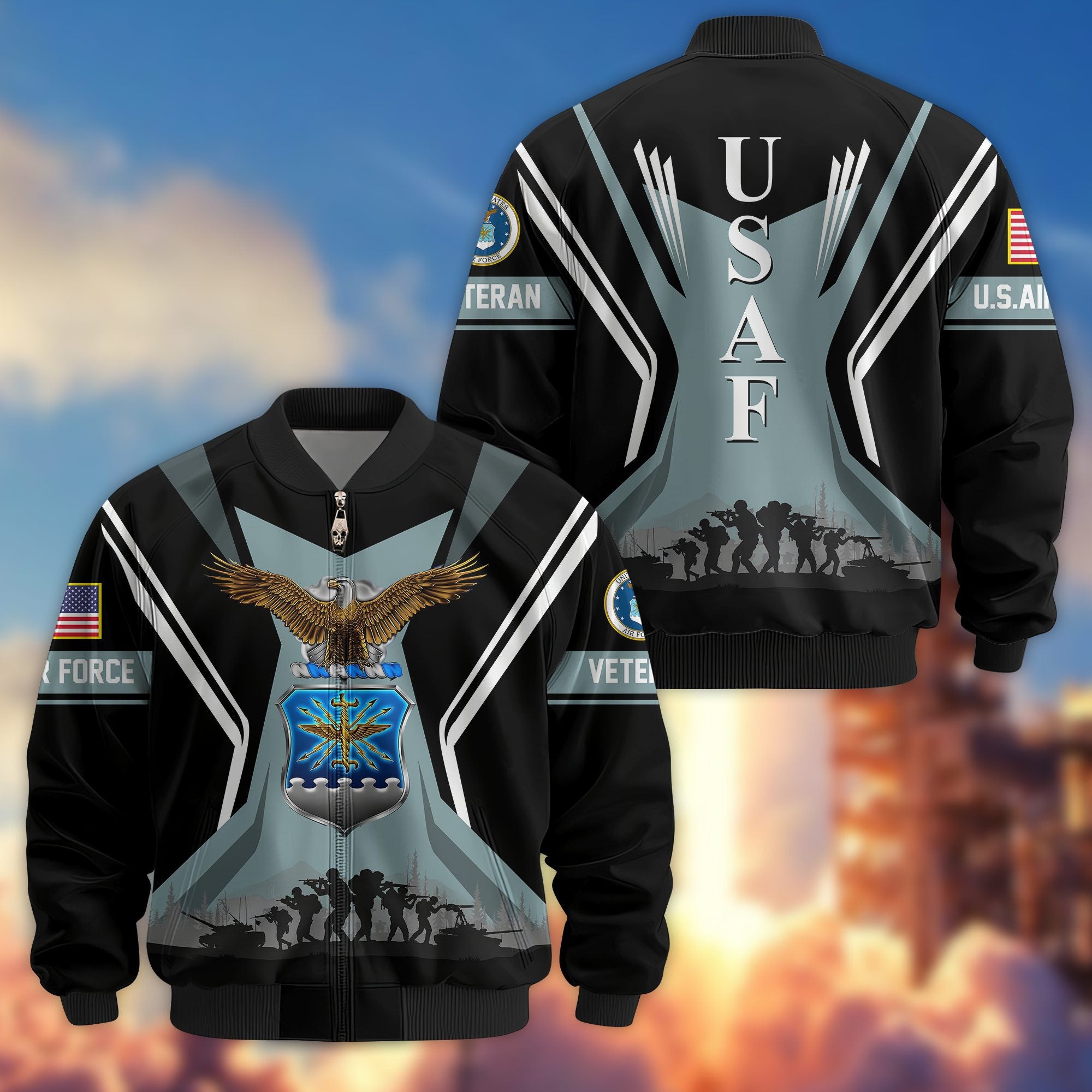 Premium US Veterans Bomber Jacket, Gifts For US Veterans, Gifts On Father's Day, Veterans Day.
