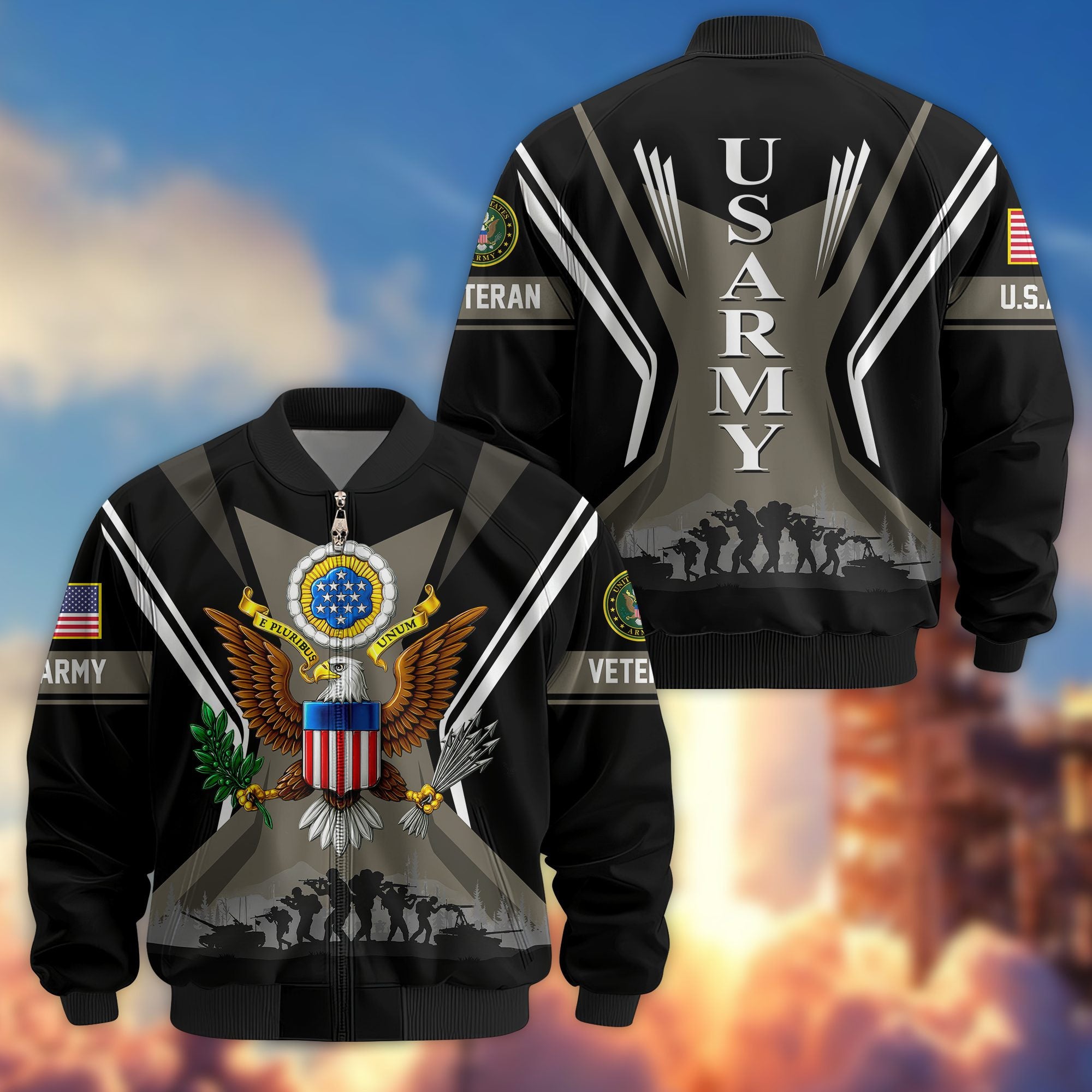 Premium US Veterans Bomber Jacket, Gifts For US Veterans, Gifts On Father's Day, Veterans Day.