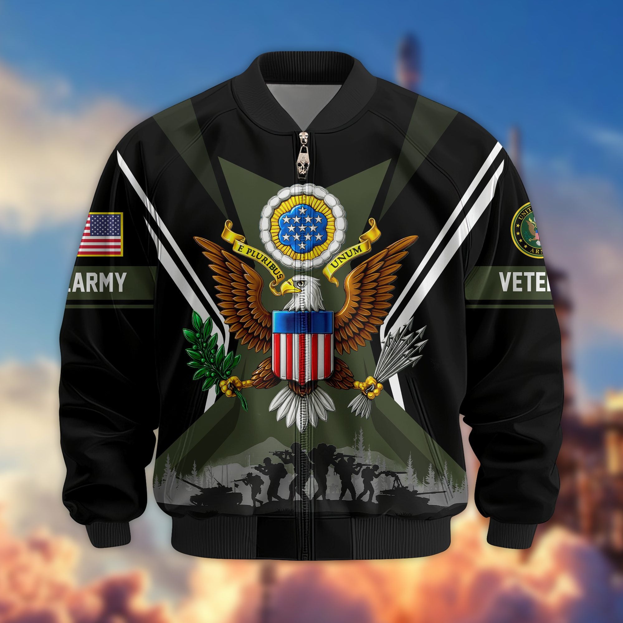 Premium US Veterans Bomber Jacket, Gifts For US Veterans, Gifts On Father's Day, Veterans Day.