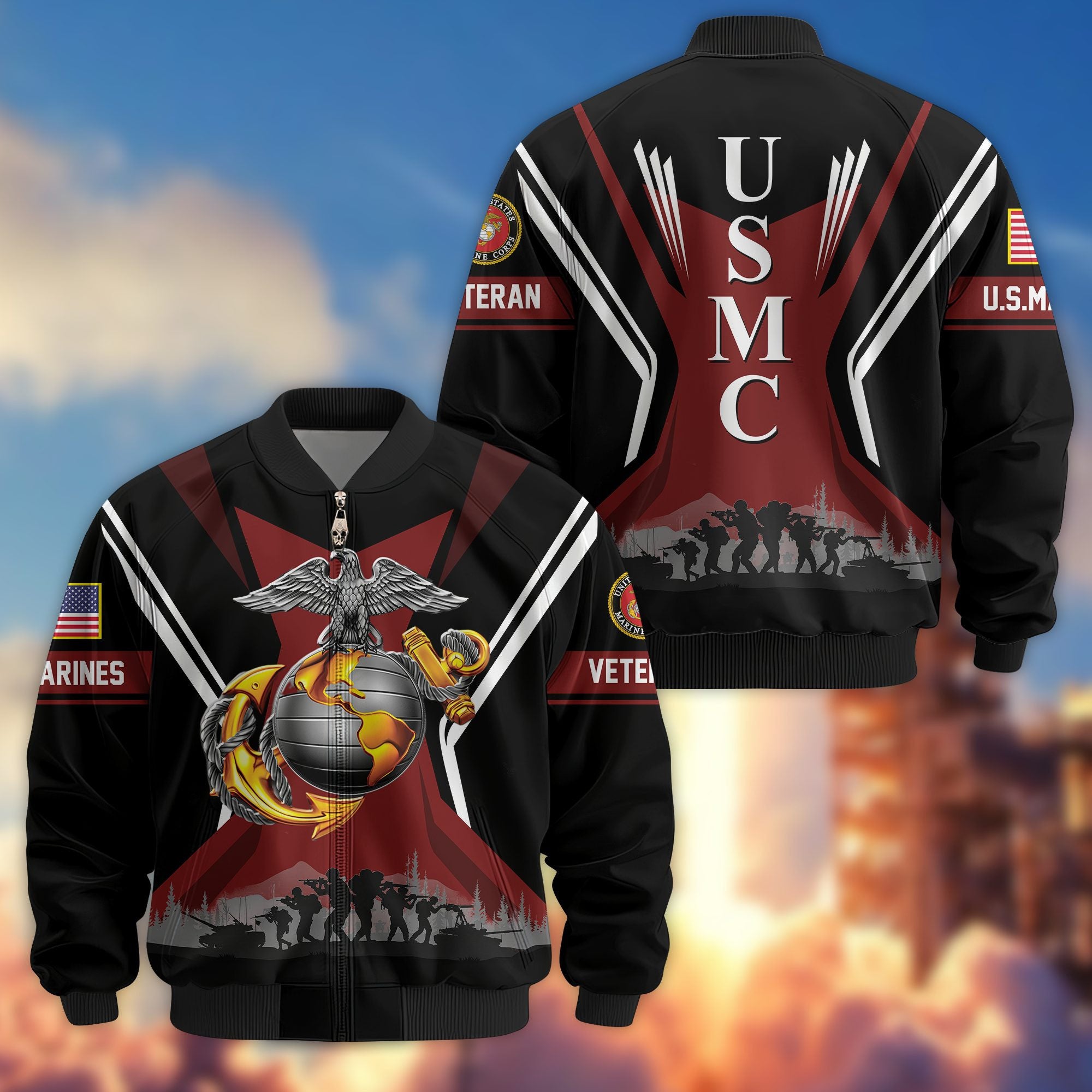 Premium US Veterans Bomber Jacket, Gifts For US Veterans, Gifts On Father's Day, Veterans Day.