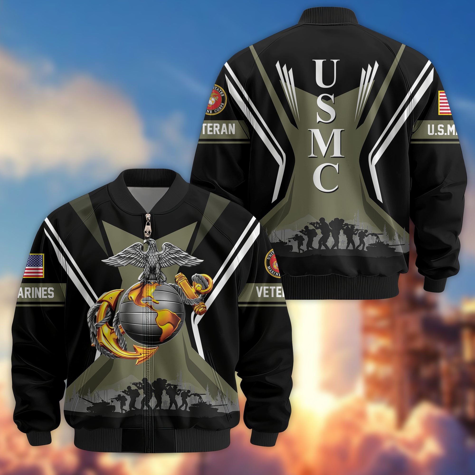 Premium US Veterans Bomber Jacket, Gifts For US Veterans, Gifts On Father's Day, Veterans Day.
