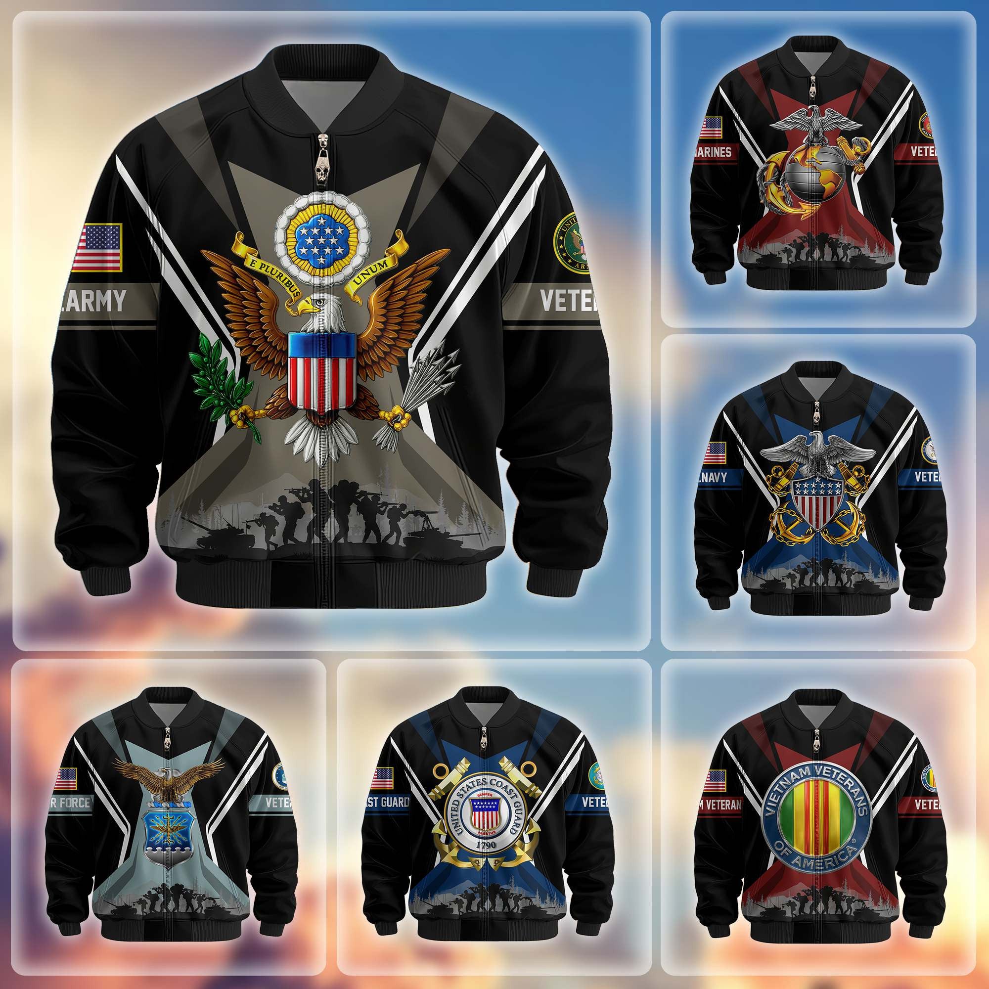 Premium US Veterans Bomber Jacket, Gifts For US Veterans, Gifts On Father's Day, Veterans Day.
