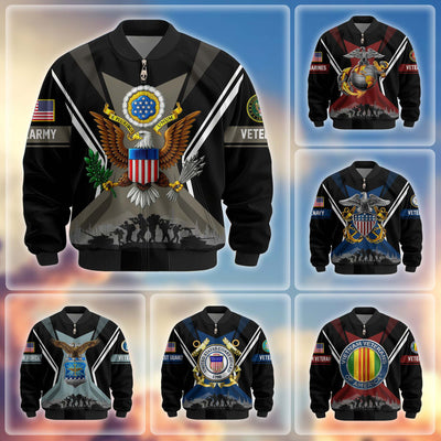 Premium US Veterans Bomber Jacket, Gifts For US Veterans, Gifts On Father's Day, Veterans Day.