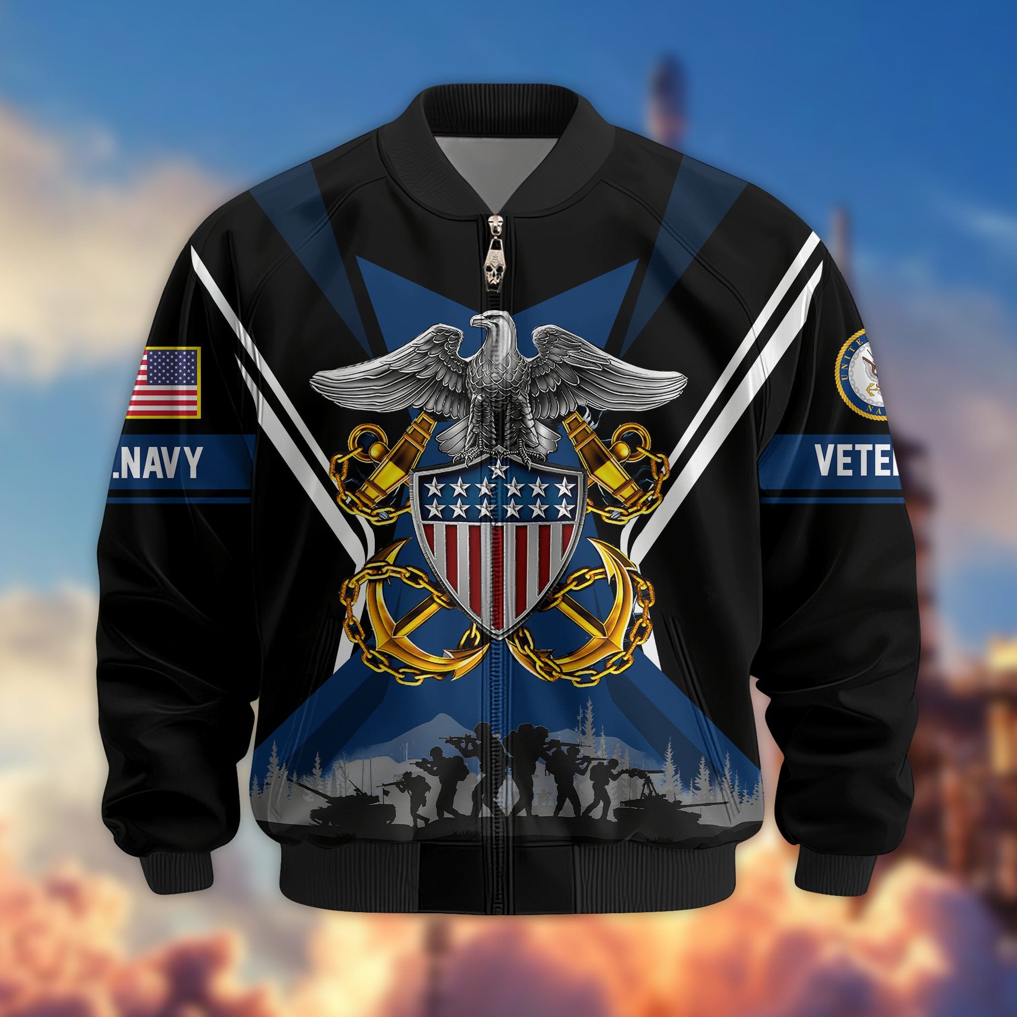 Premium US Veterans Bomber Jacket, Gifts For US Veterans, Gifts On Father's Day, Veterans Day.