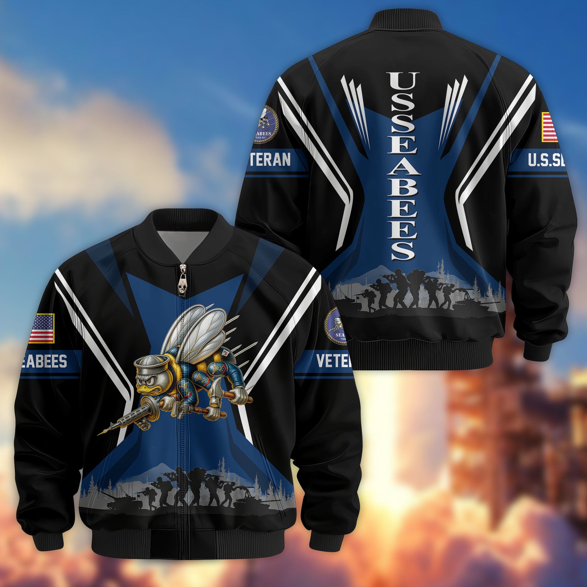 Premium US Veterans Bomber Jacket, Gifts For US Veterans, Gifts On Father's Day, Veterans Day.