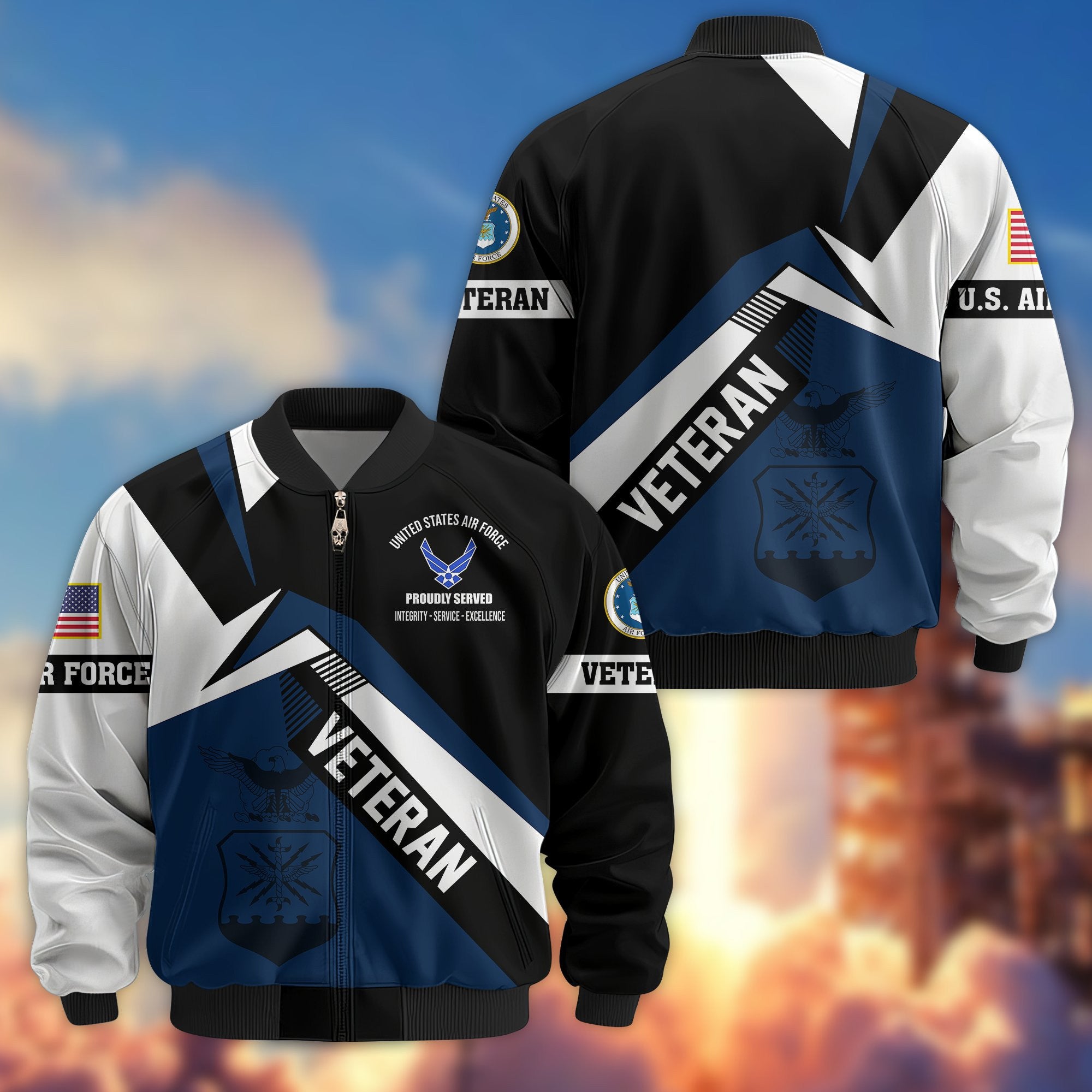 Premium US Veterans Bomber Jacket, Gifts For US Veterans, Gifts On Father's Day, Veterans Day.