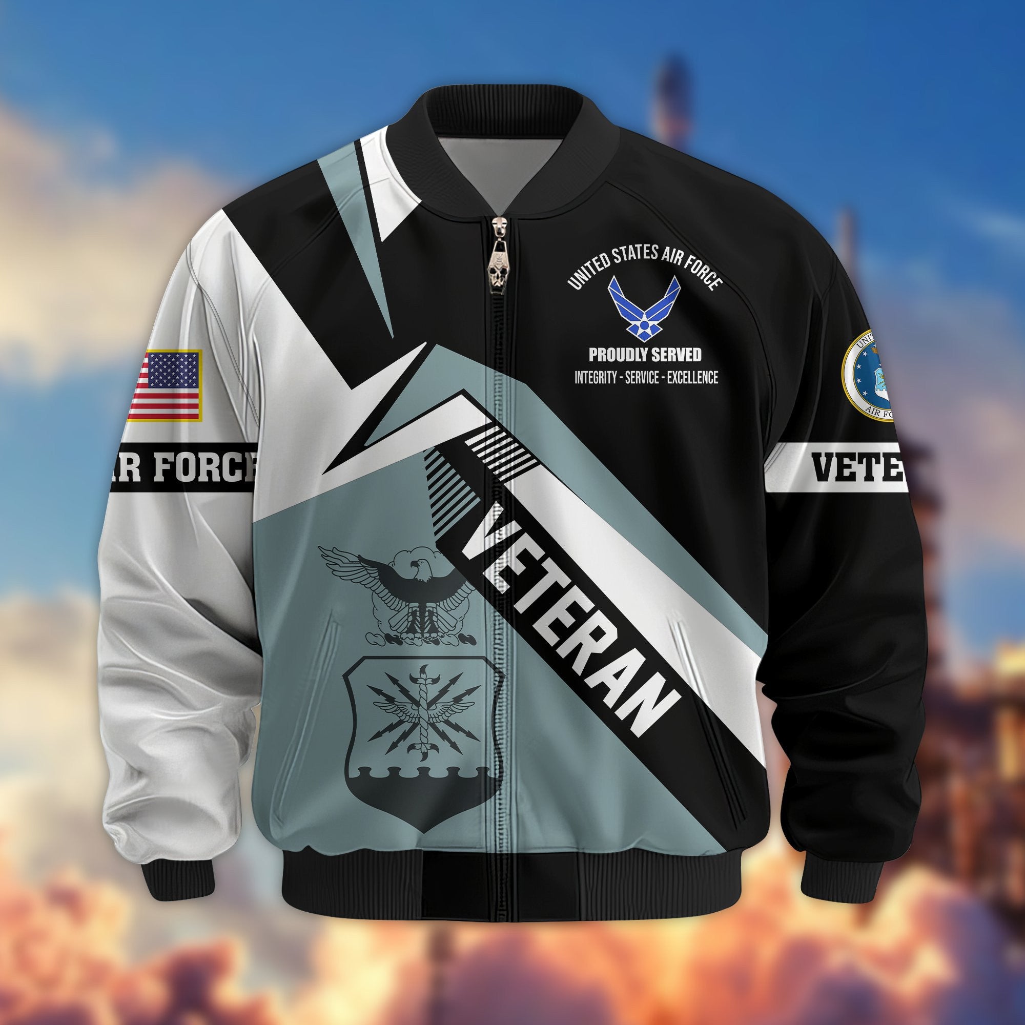 Premium US Veterans Bomber Jacket, Gifts For US Veterans, Gifts On Father's Day, Veterans Day.