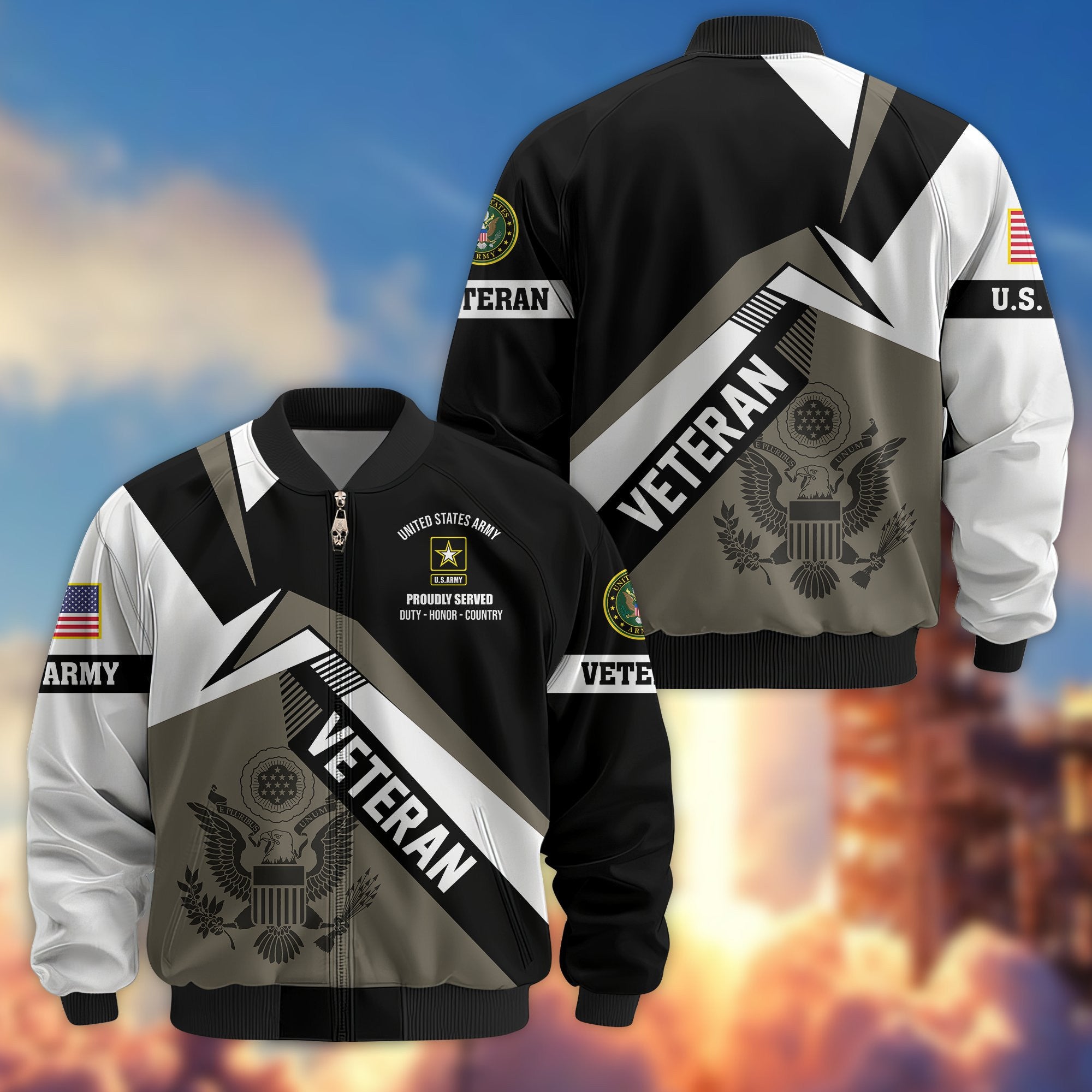 Premium US Veterans Bomber Jacket, Gifts For US Veterans, Gifts On Father's Day, Veterans Day.