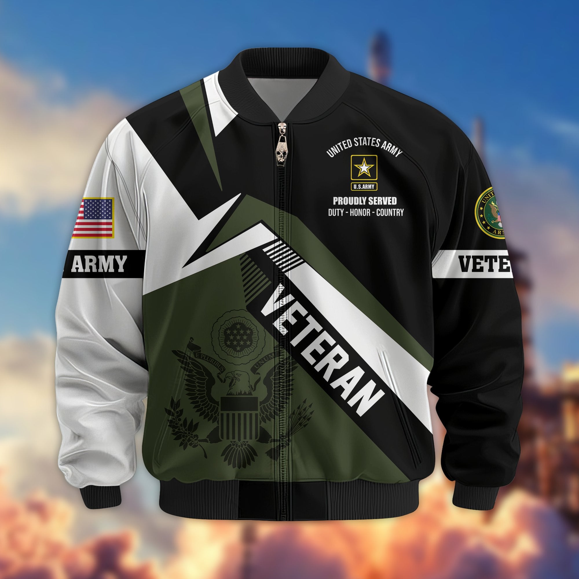 Premium US Veterans Bomber Jacket, Gifts For US Veterans, Gifts On Father's Day, Veterans Day.