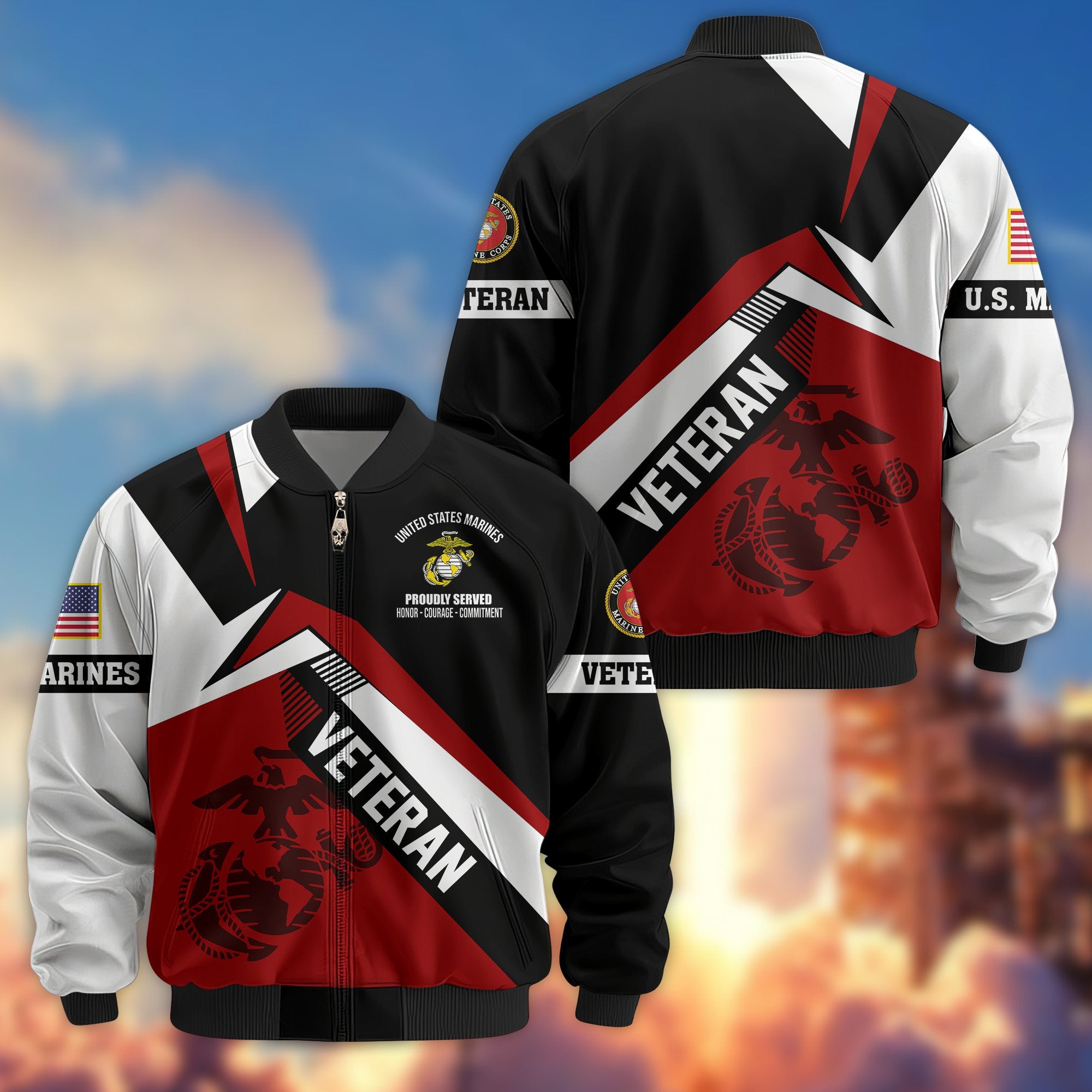 Premium US Veterans Bomber Jacket, Gifts For US Veterans, Gifts On Father's Day, Veterans Day.
