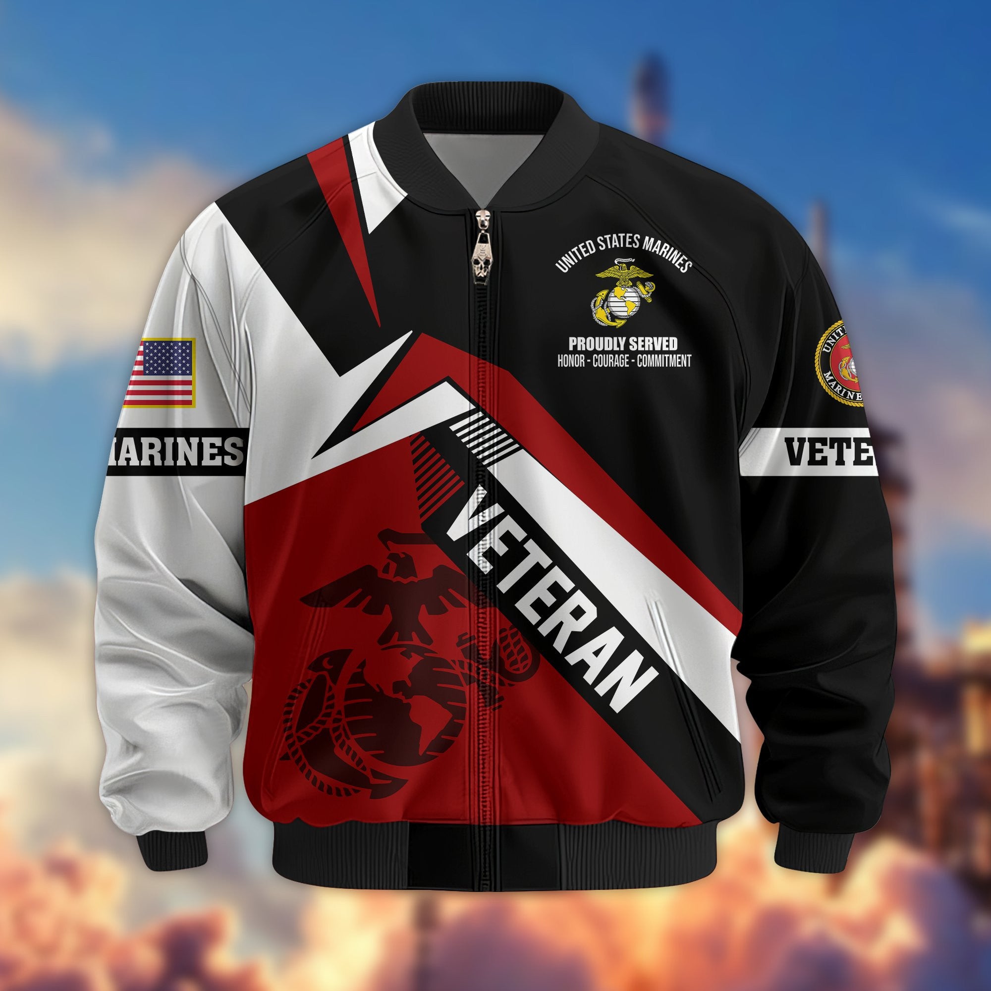 Premium US Veterans Bomber Jacket, Gifts For US Veterans, Gifts On Father's Day, Veterans Day.