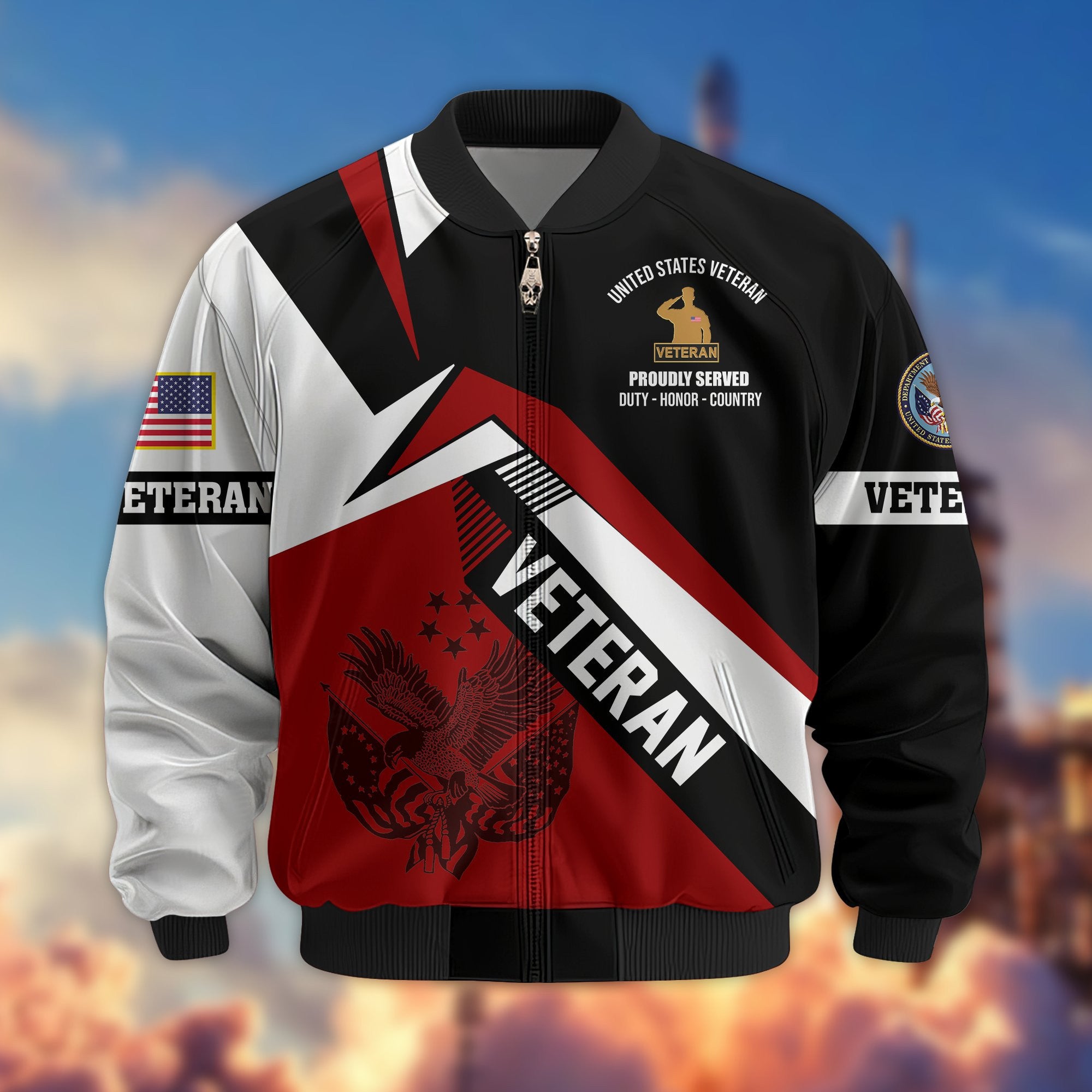 Premium US Veterans Bomber Jacket, Gifts For US Veterans, Gifts On Father's Day, Veterans Day.
