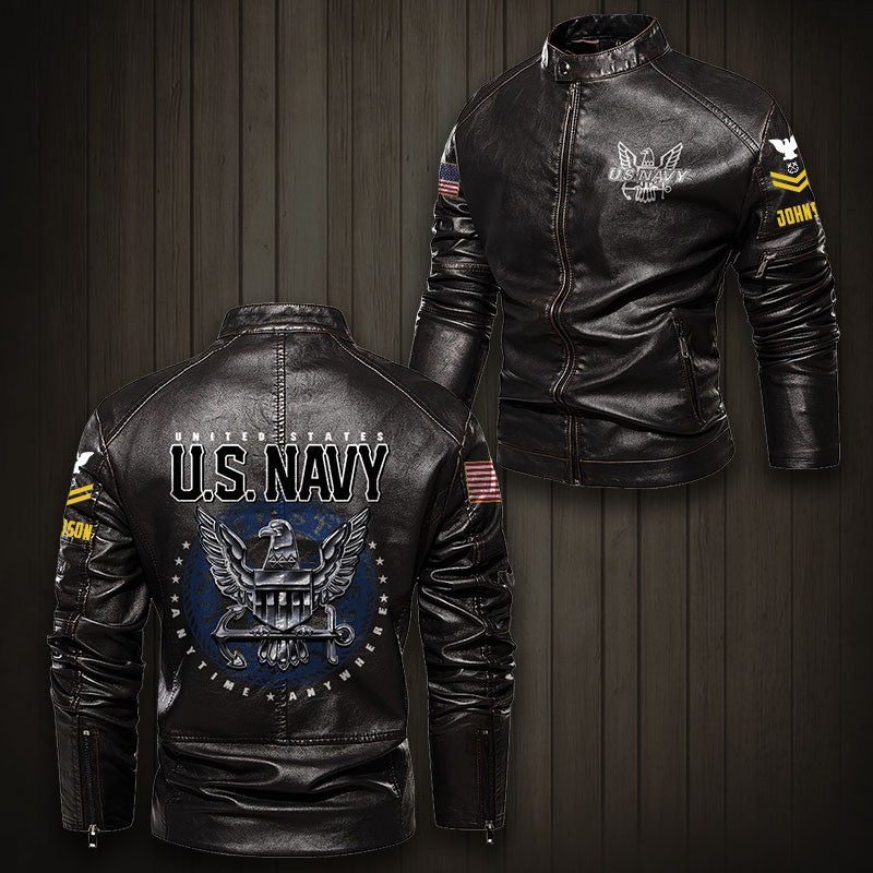 Premium Personalized US Navy Veteran Leather Jacket, Gifts For Navy Veteran, Gifts On Father's Day, Veterans Day.