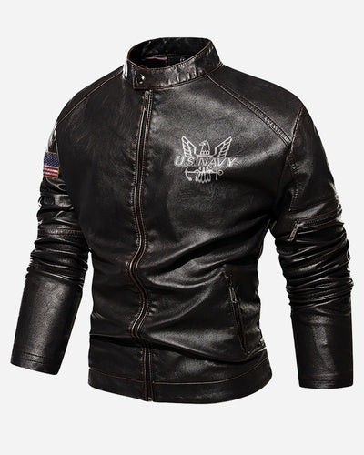 Premium Personalized US Navy Veteran Leather Jacket, Gifts For Navy Veteran, Gifts On Father's Day, Veterans Day.