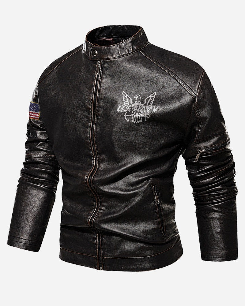 Premium Personalized US Navy Veteran Leather Jacket, Gifts For Navy Veteran, Gifts On Father's Day, Veterans Day.
