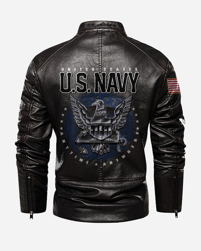 Premium Personalized US Navy Veteran Leather Jacket, Gifts For Navy Veteran, Gifts On Father's Day, Veterans Day.