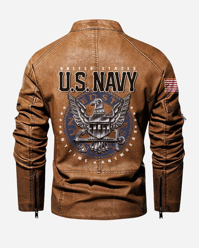 Premium Personalized US Navy Veteran Leather Jacket, Gifts For Navy Veteran, Gifts On Father's Day, Veterans Day.