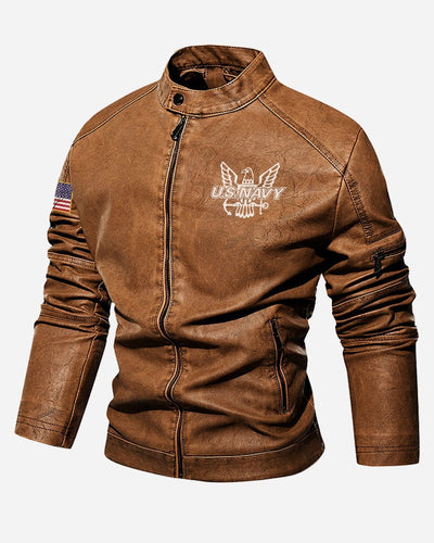 Premium Personalized US Navy Veteran Leather Jacket, Gifts For Navy Veteran, Gifts On Father's Day, Veterans Day.
