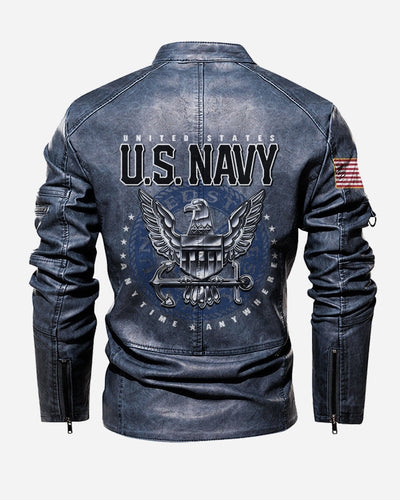 Premium Personalized US Navy Veteran Leather Jacket, Gifts For Navy Veteran, Gifts On Father's Day, Veterans Day.