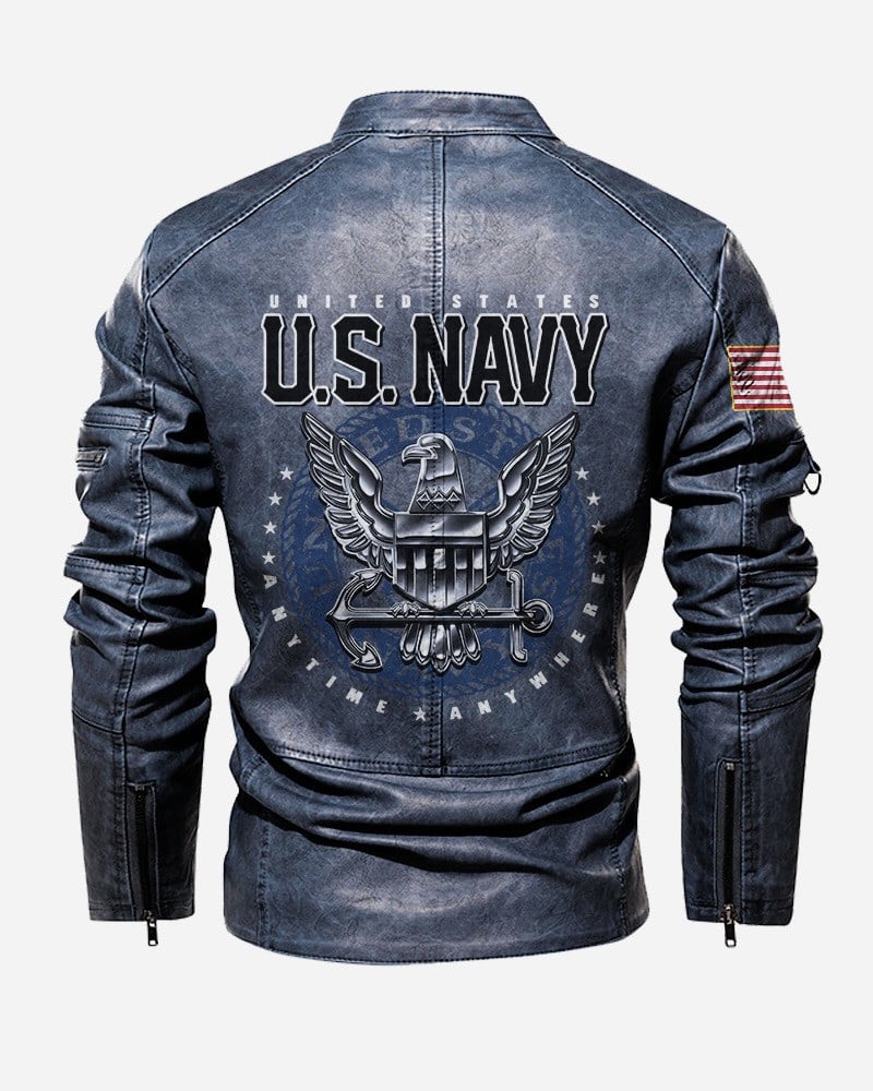 Premium Personalized US Navy Veteran Leather Jacket, Gifts For Navy Veteran, Gifts On Father's Day, Veterans Day.