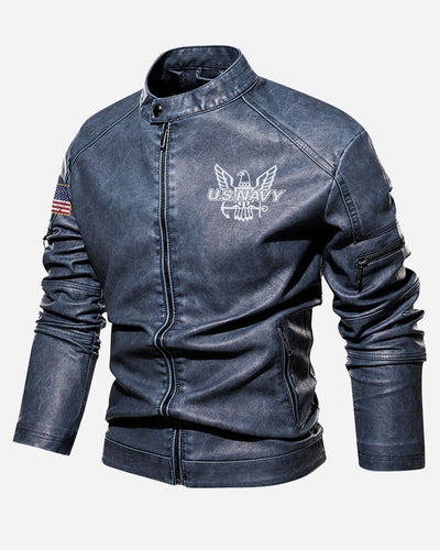 Premium Personalized US Navy Veteran Leather Jacket, Gifts For Navy Veteran, Gifts On Father's Day, Veterans Day.