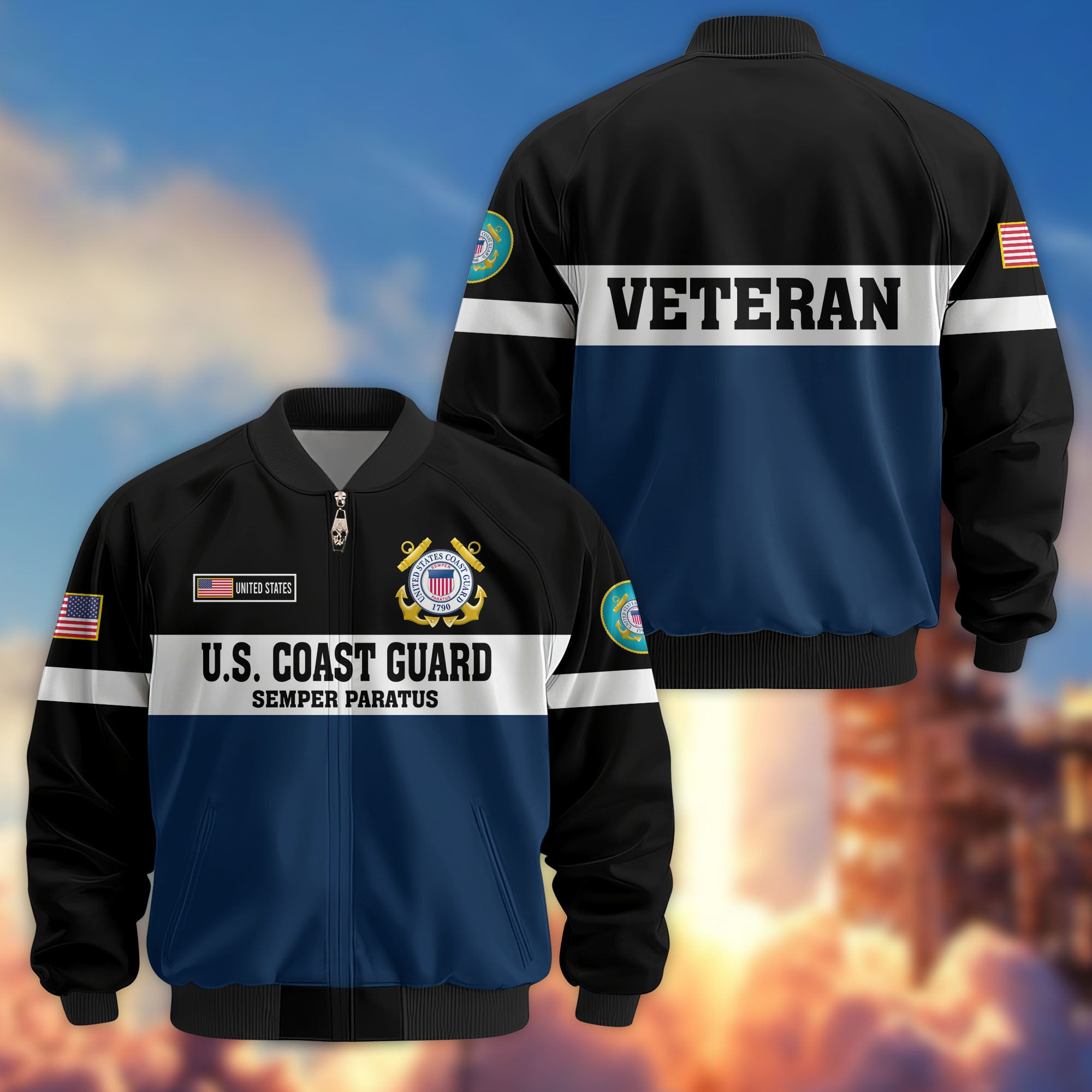 Premium US Veterans Bomber Jacket, Gifts For US Veterans, Gifts On Father's Day, Veterans Day.